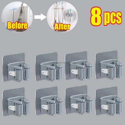Self-adhesive Mop Holder – Wall Mounted Broom Stand & Brush Hook Storage Organizer