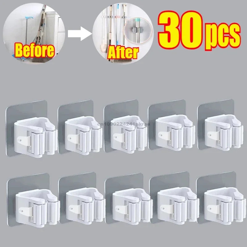 Self-adhesive Mop Holder – Wall Mounted Broom Stand & Brush Hook Storage Organizer