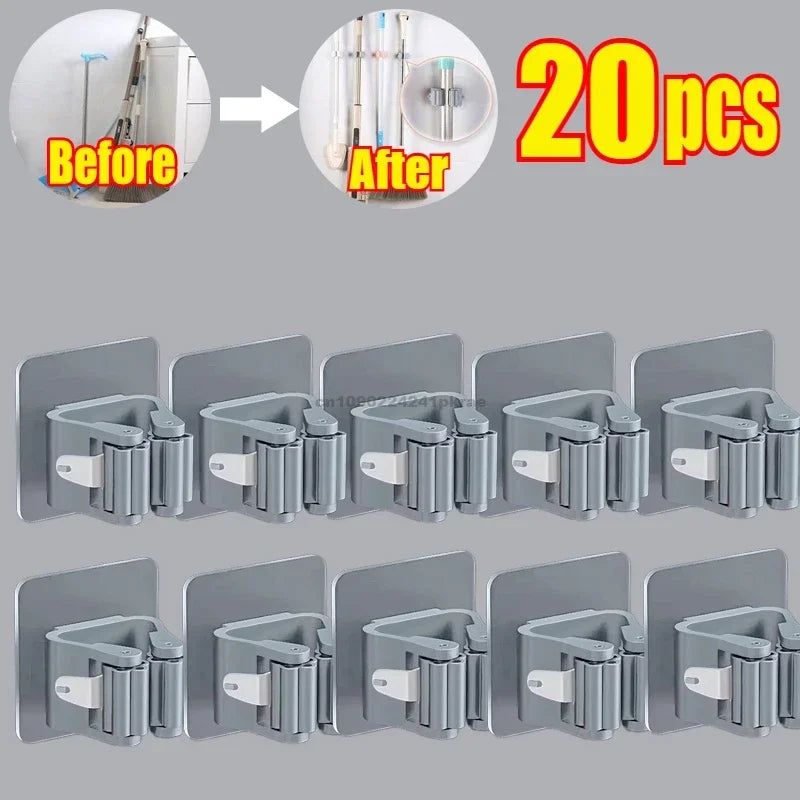 Self-adhesive Mop Holder – Wall Mounted Broom Stand & Brush Hook Storage Organizer