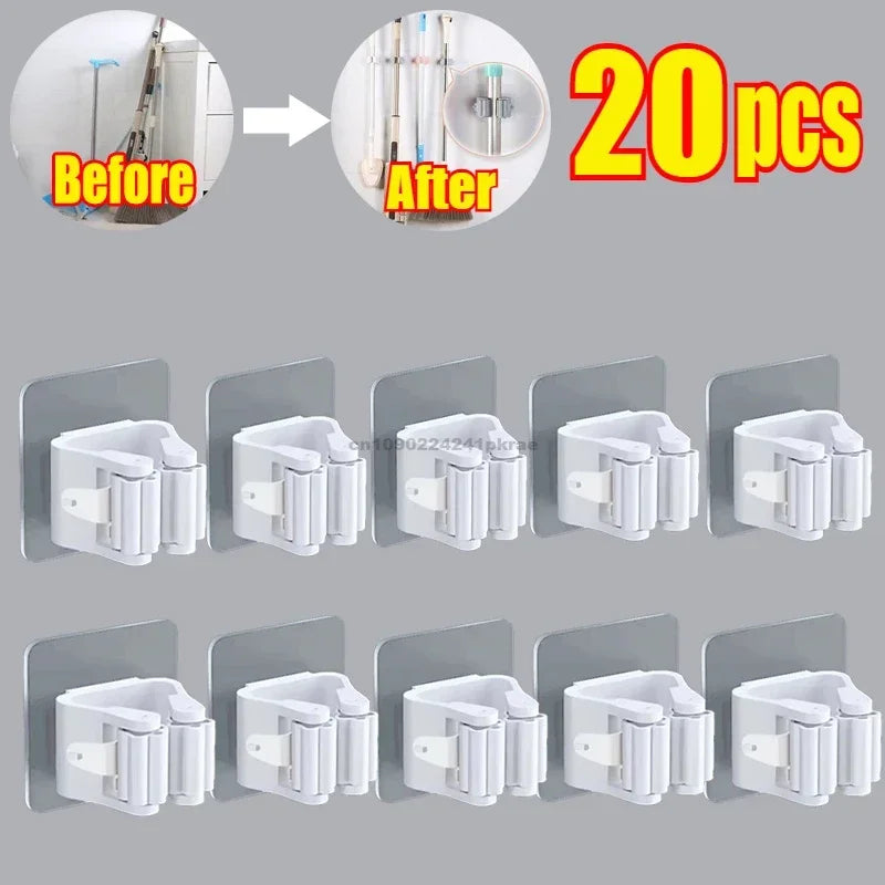 Self-adhesive Mop Holder – Wall Mounted Broom Stand & Brush Hook Storage Organizer